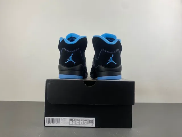 Air Jordan 5 Black Light Blue Suede Basketball Shoes 17