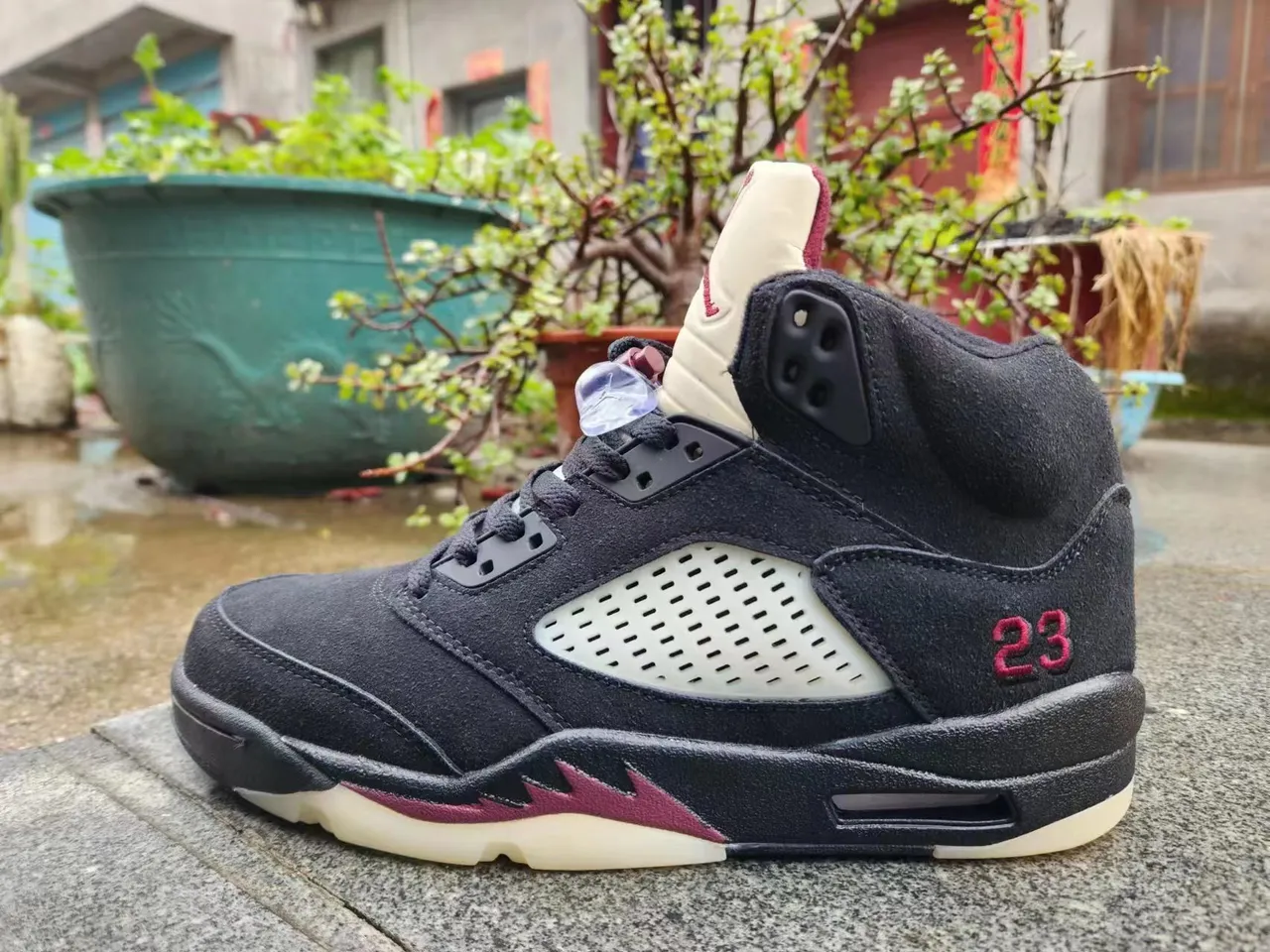 Air Jordan 5 Black Maroon Cream Basketball Shoes 5
