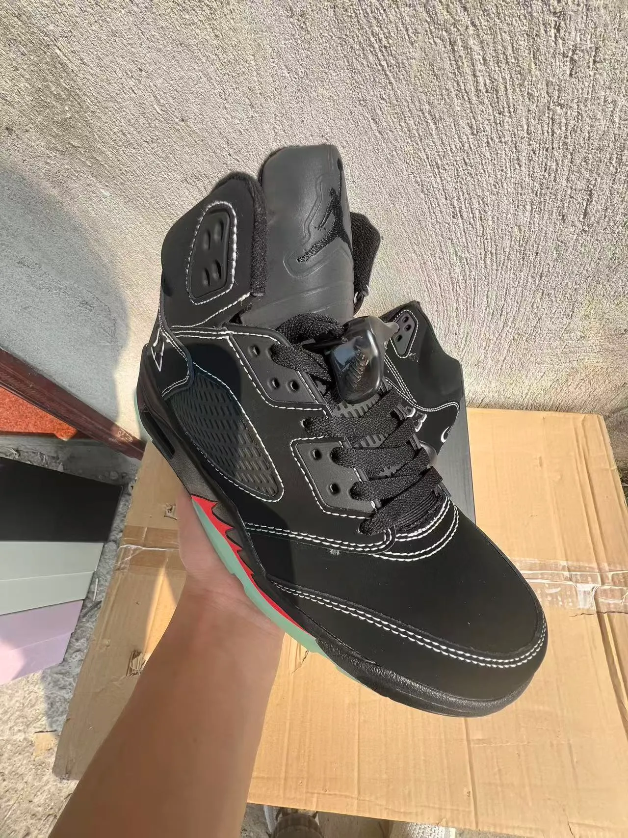 Air Jordan 5 Black Red Flame Basketball Shoes 2