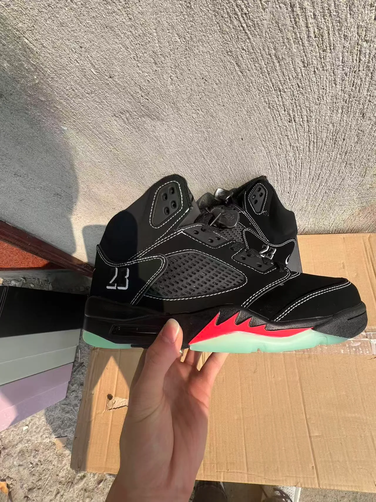 Air Jordan 5 Black Red Flame Basketball Shoes 7