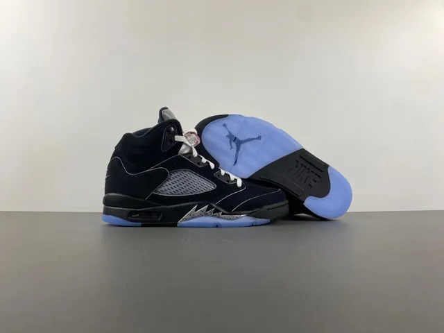 Air Jordan 5 Black Silver Light Blue Basketball Shoes 12