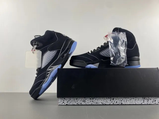 Air Jordan 5 Black Silver Light Blue Basketball Shoes 14