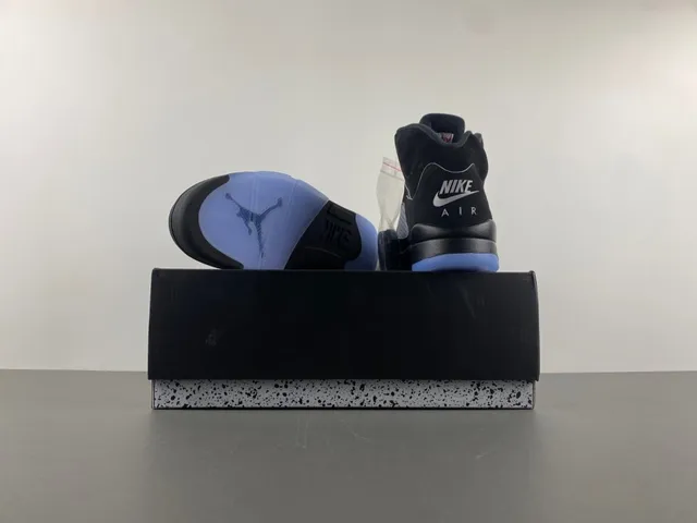 Air Jordan 5 Black Silver Light Blue Basketball Shoes 16