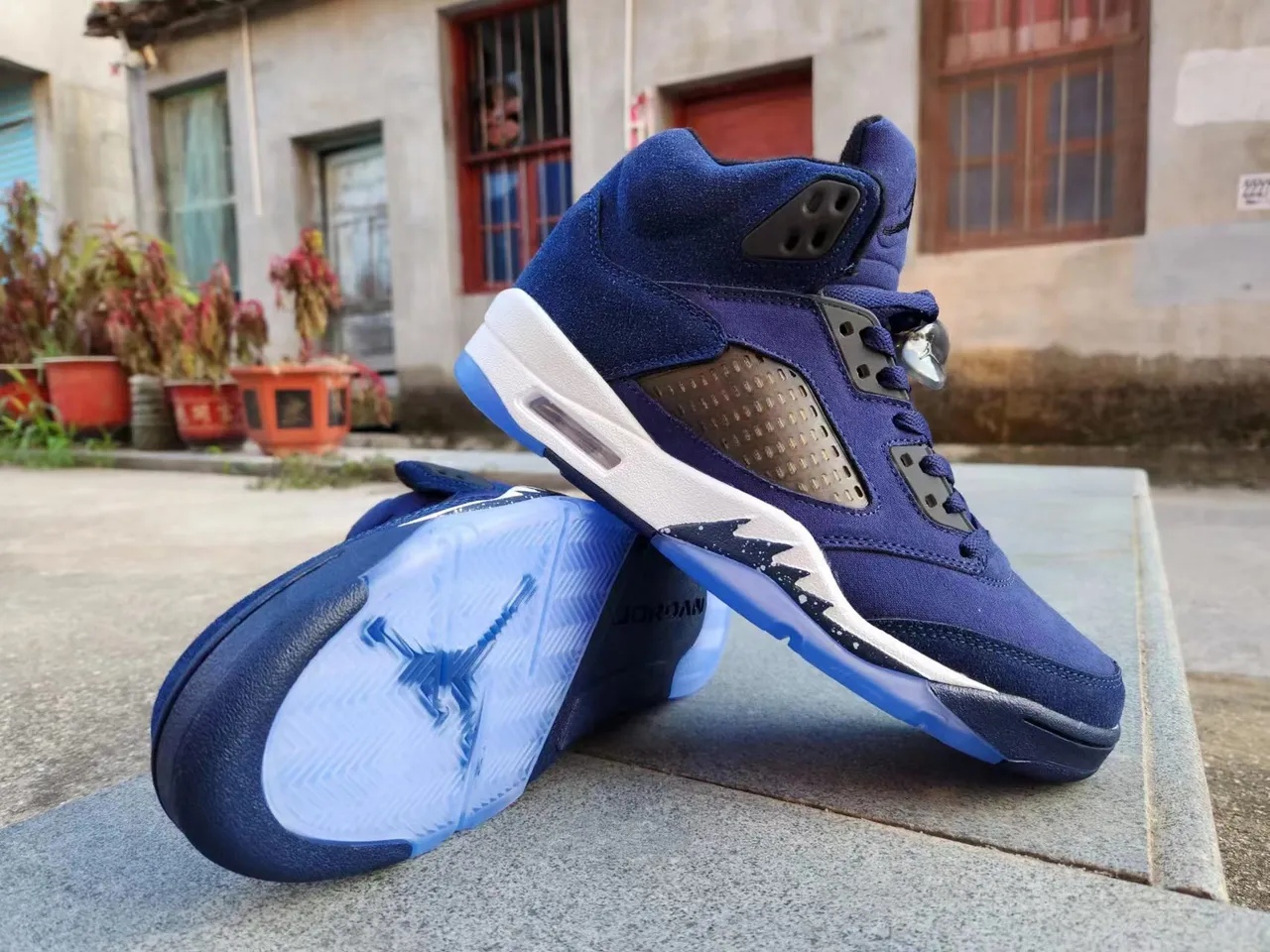 Zapatillas de baloncesto de caña alta de ante azul Air Jordan 5 3