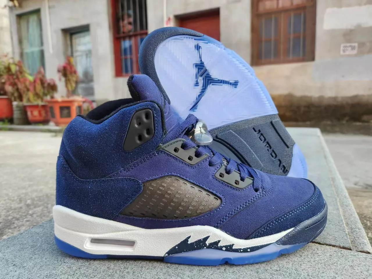 Zapatillas de baloncesto de caña alta de ante azul Air Jordan 5 5
