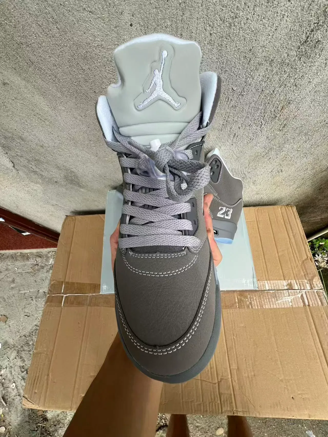 Air Jordan 5 أحذية كرة السلة الجلدية الرمادية العالية 3
