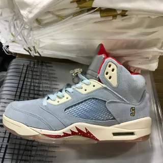 Air Jordan 5 Light Gray Cream Red Gold Basketball Shoes