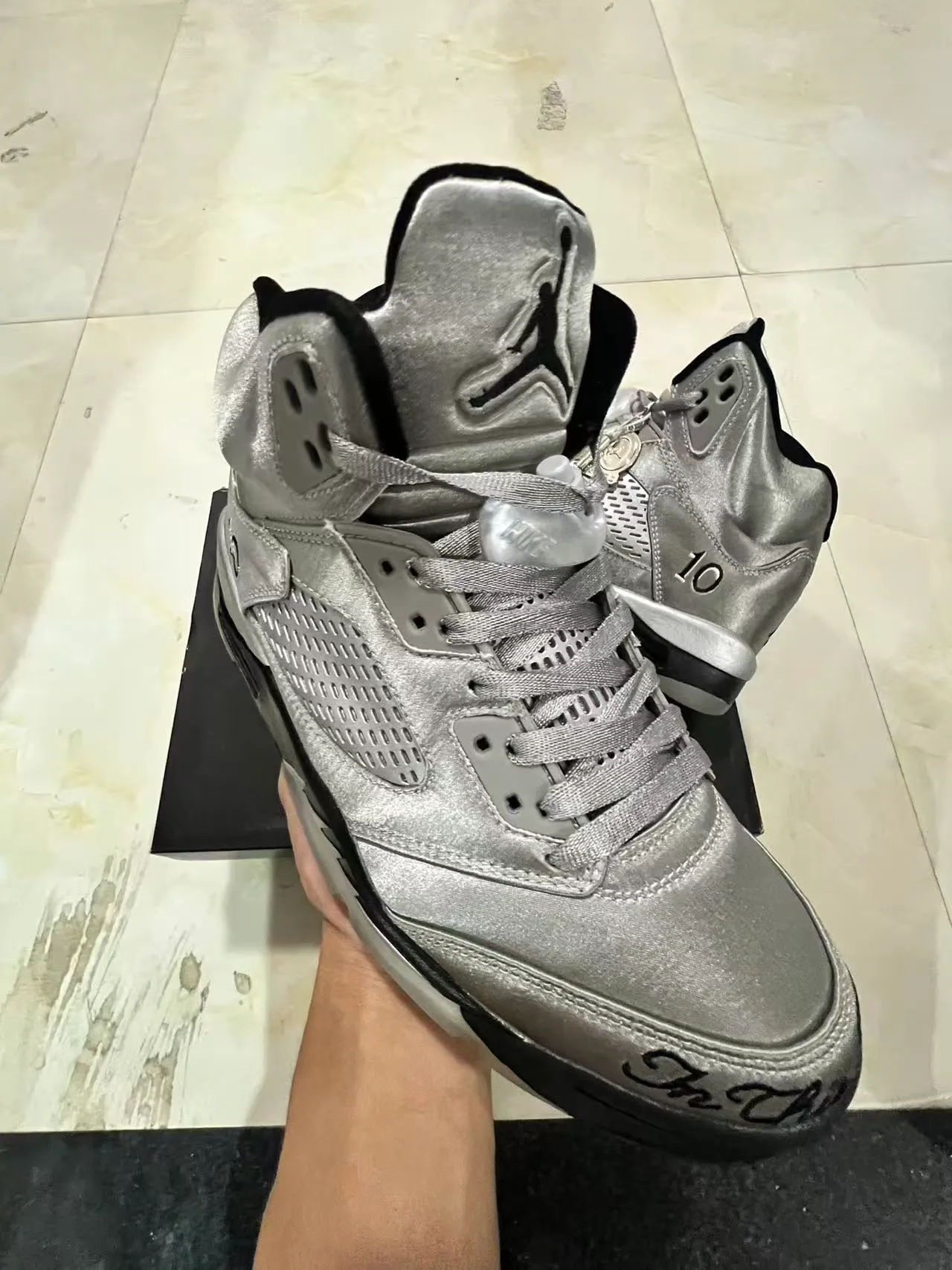Air Jordan 5 Metallic Silver Black Basketball Shoes 2