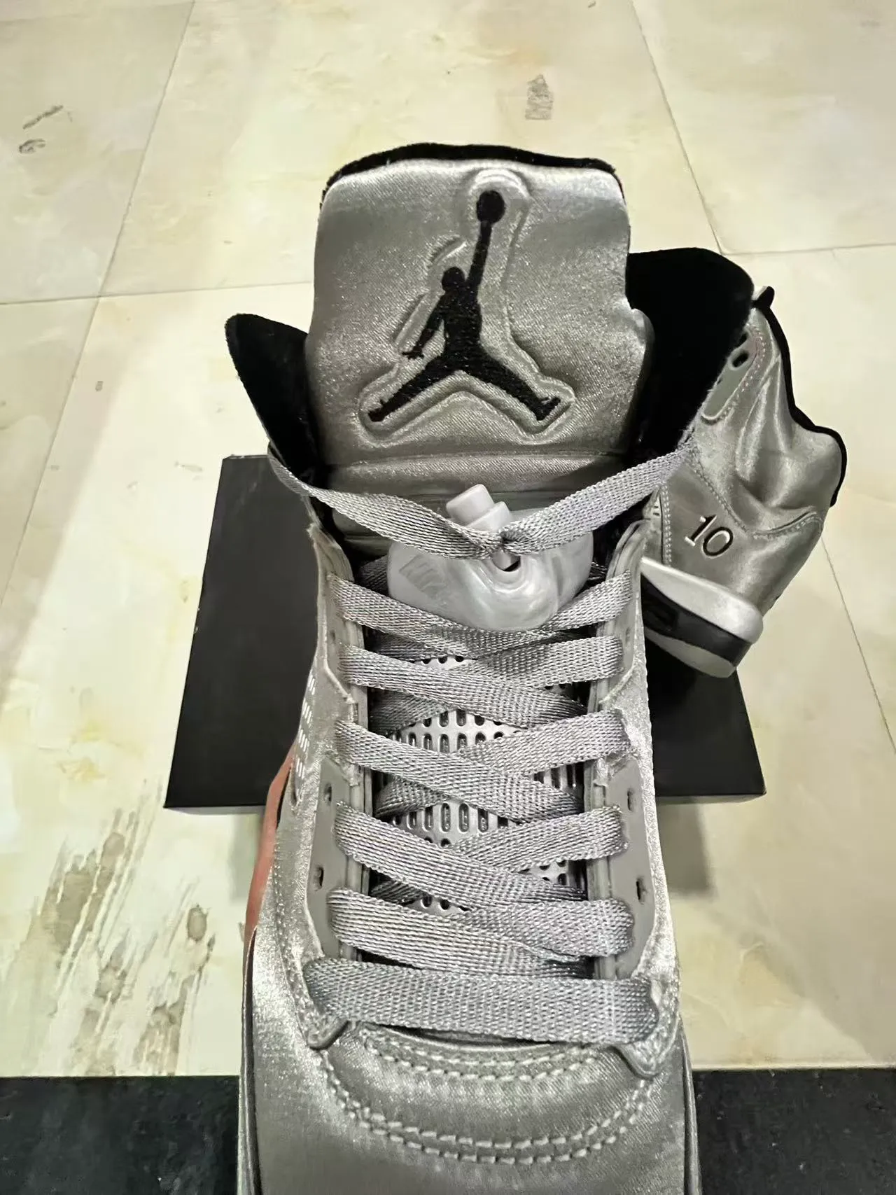 Air Jordan 5 Metallic Silver Black Basketball Shoes 4