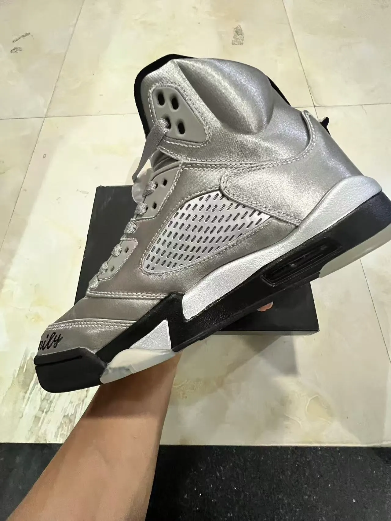 Air Jordan 5 Metallic Silver Black Basketball Shoes 5