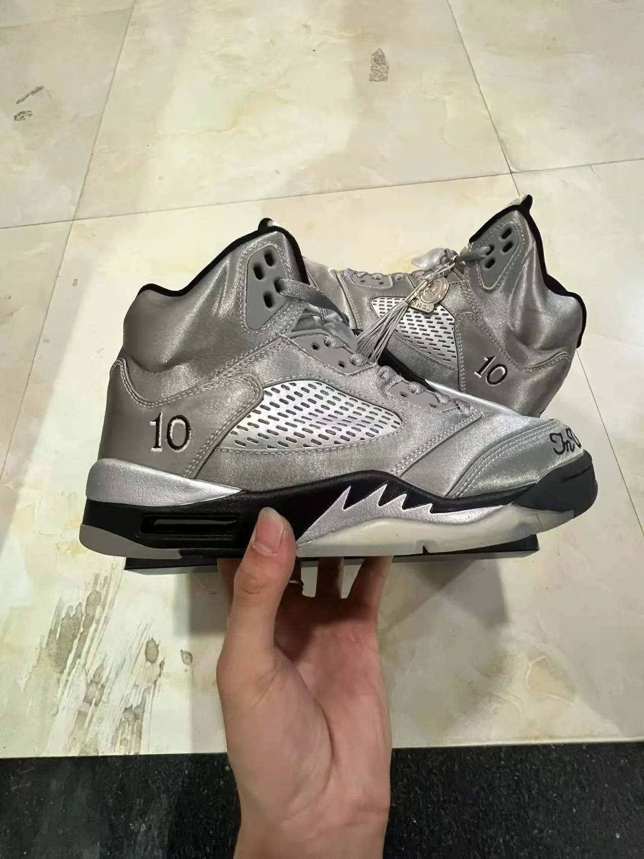 Air Jordan 5 Metallic Silver Black Basketball Shoes 7