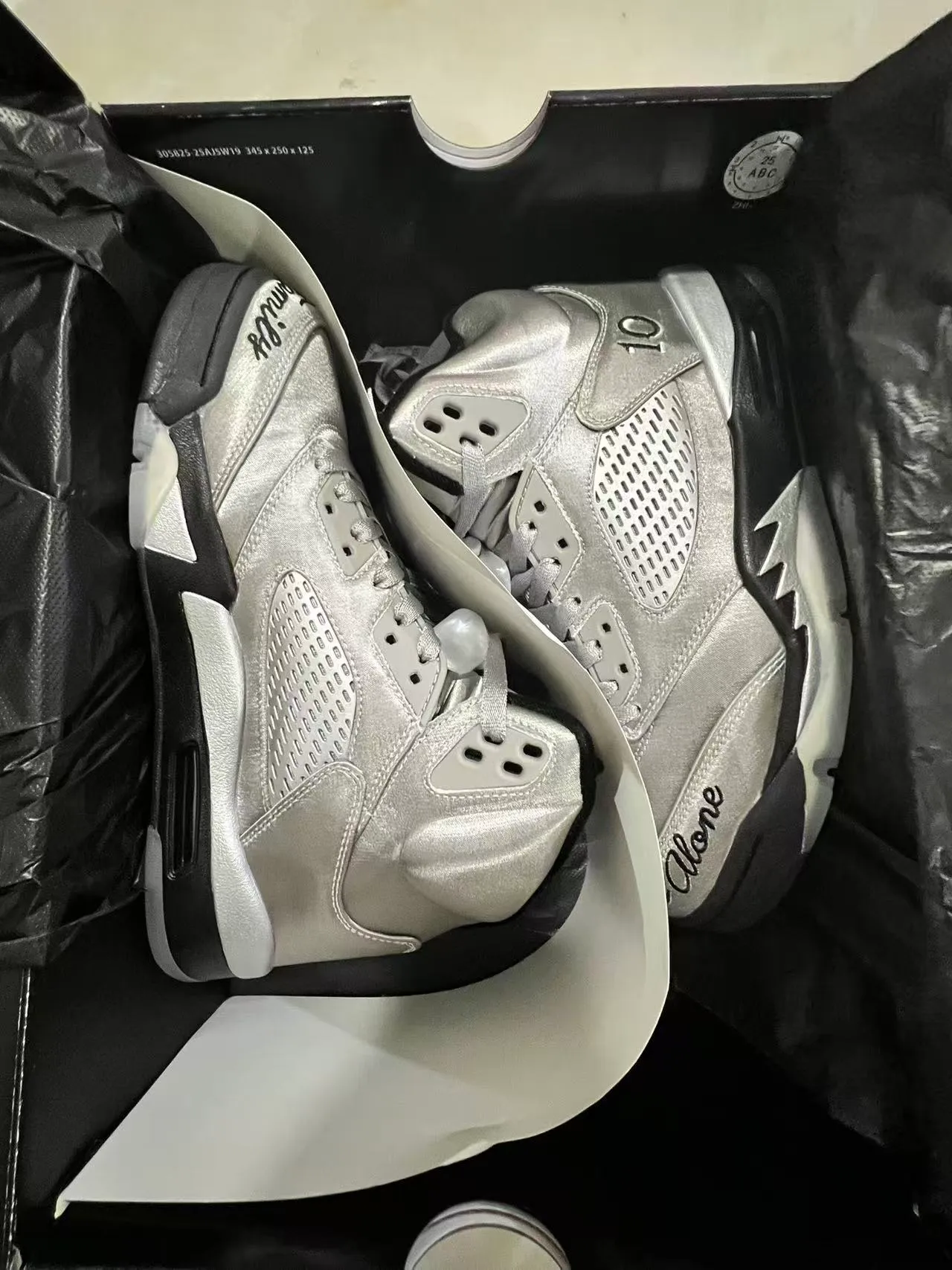 Air Jordan 5 Metallic Silver Black Basketball Shoes 9