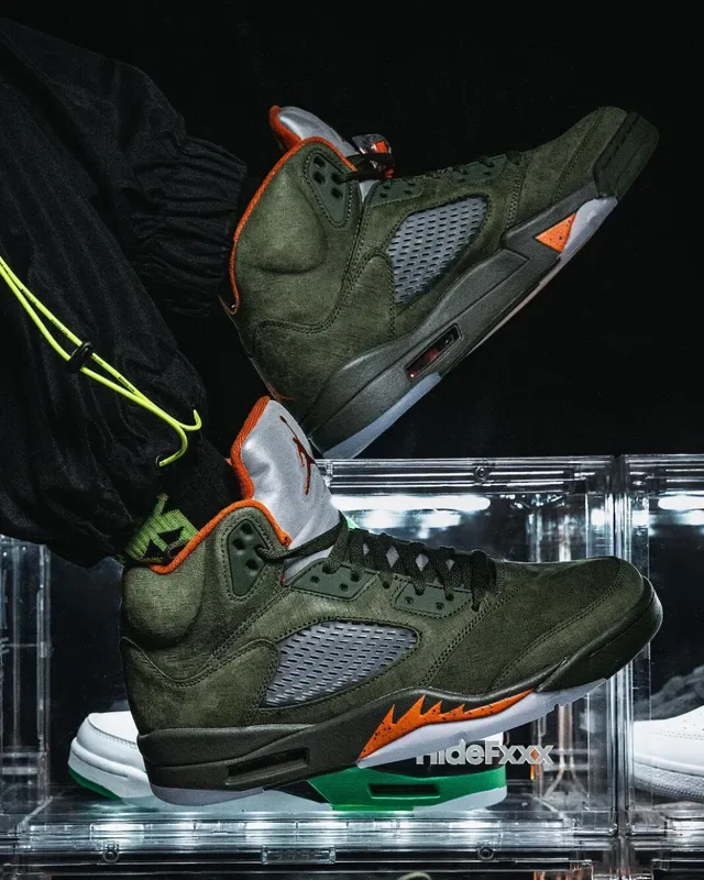 Air Jordan 5 Vert Olive et Orange Chaussures de Basketball 2