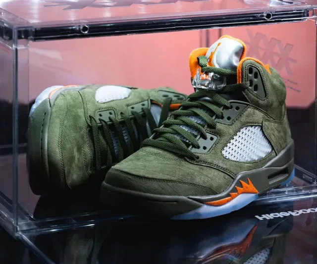 Air Jordan 5 Vert Olive et Orange Chaussures de Basketball 5