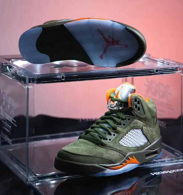 Air Jordan 5 Vert Olive et Orange Chaussures de Basketball 6