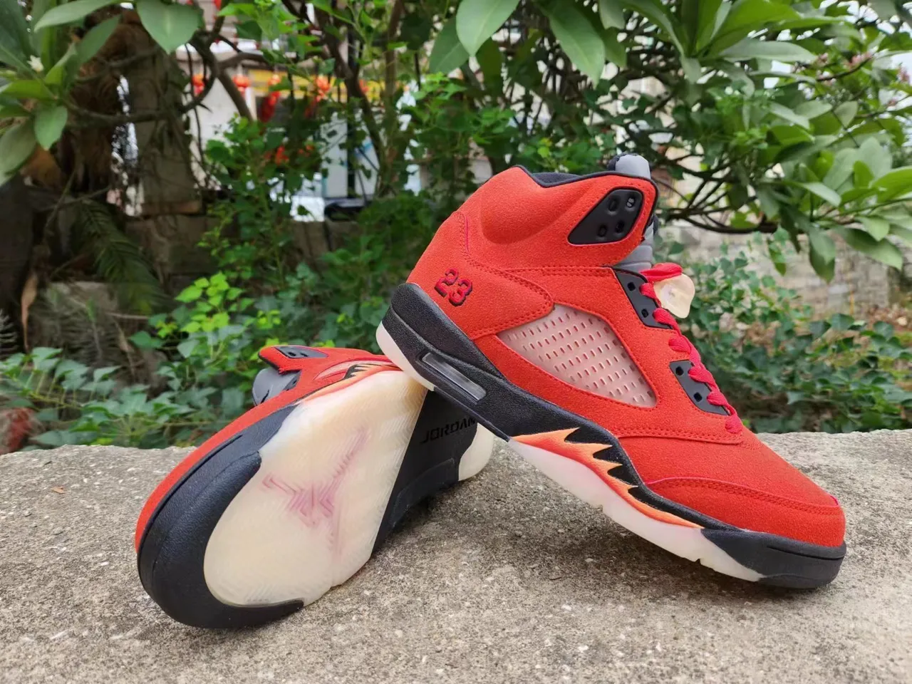 Air Jordan 5 Red Black Flame Basketball Shoes 2