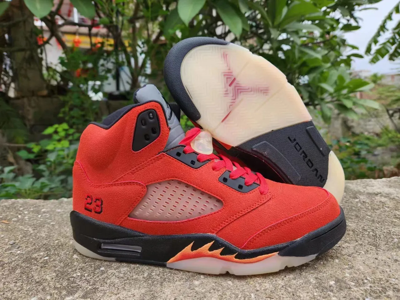 Air Jordan 5 Red Black Flame Basketball Shoes 4