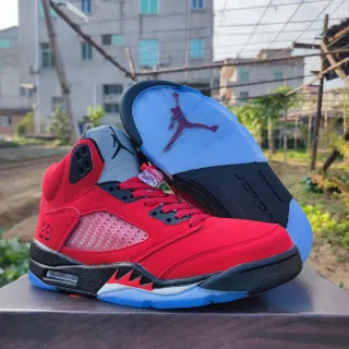 Air Jordan 5 Red Black Light Blue Basketball Shoes