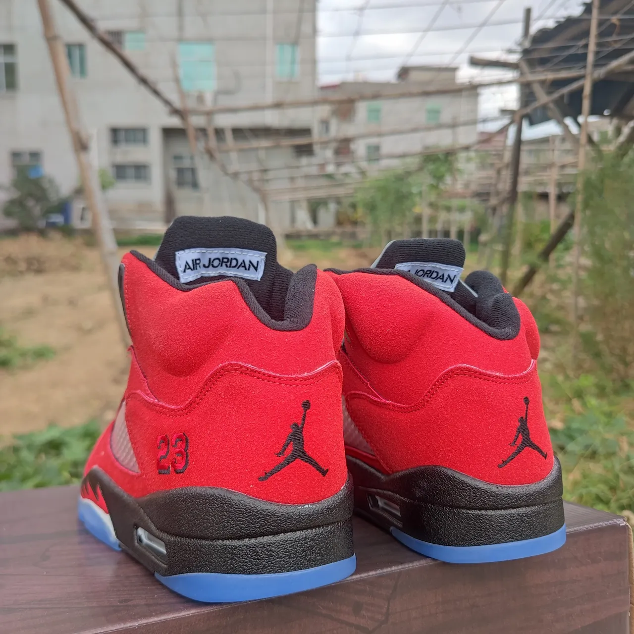 Air Jordan 5 Red Black Light Blue Basketball Shoes 2