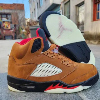 Air Jordan 5 Tan Brown Black Red Basketball Shoes