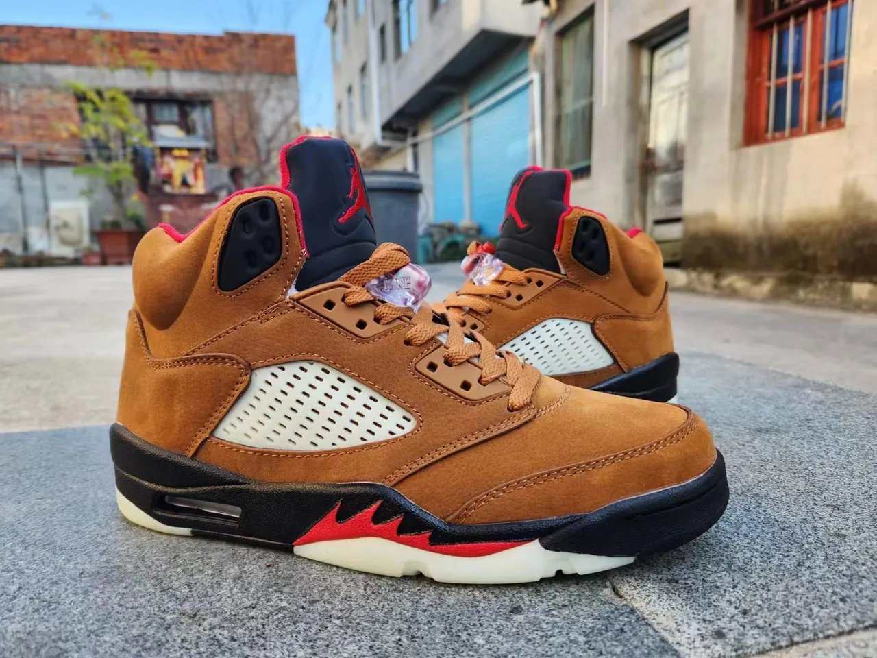Air Jordan 5 Tan Brown Black Red Basketball Shoes 2