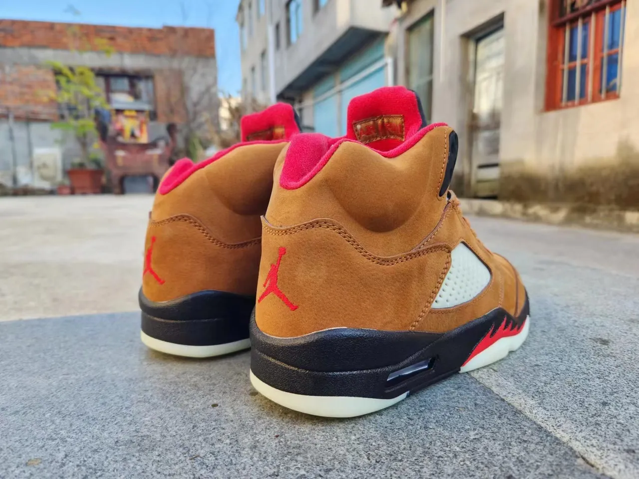 Air Jordan 5 Tan Brown Black Red Basketball Shoes 4