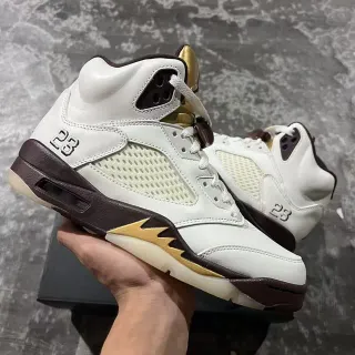 Air Jordan 5 White Brown Gold Basketball Shoes
