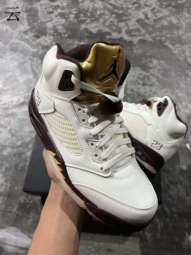 Air Jordan 5 White Brown Gold Basketball Shoes 2