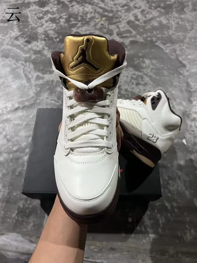 Air Jordan 5 White Brown Gold Basketball Shoes 3
