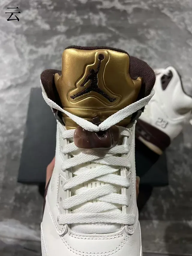 Air Jordan 5 White Brown Gold Basketball Shoes 4