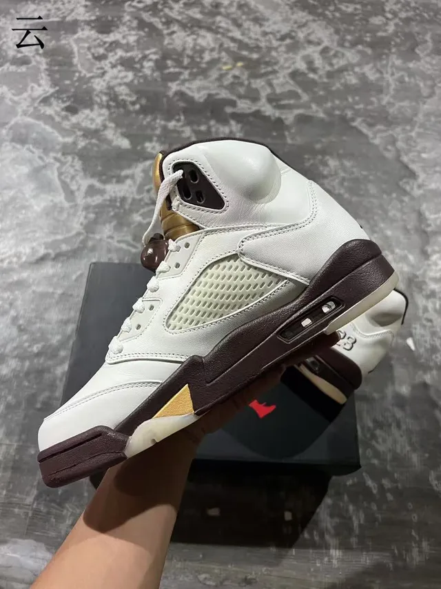 Air Jordan 5 White Brown Gold Basketball Shoes 5
