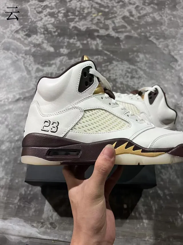 Air Jordan 5 White Brown Gold Basketball Shoes 7