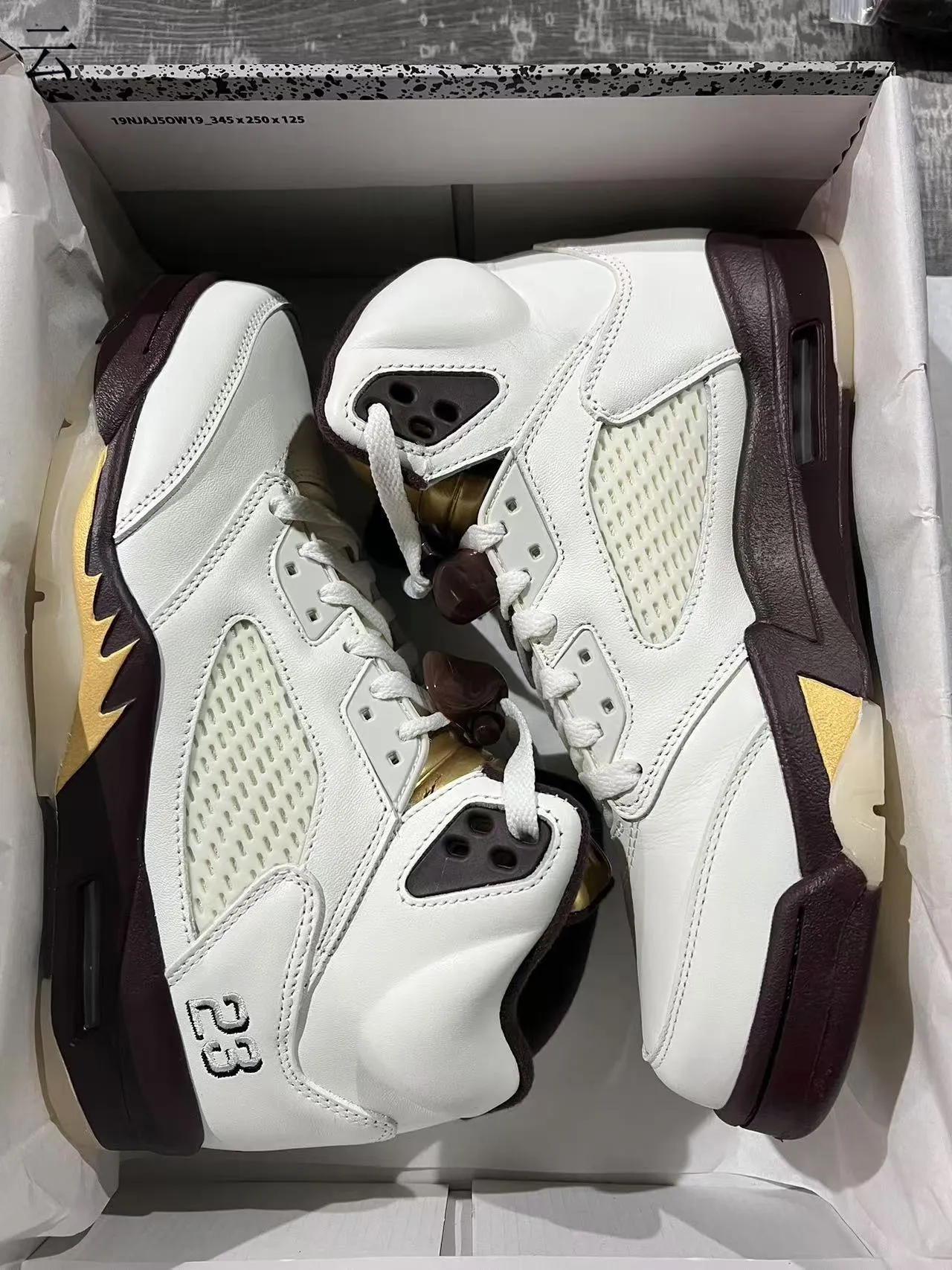 Air Jordan 5 White Brown Gold Basketball Shoes 9