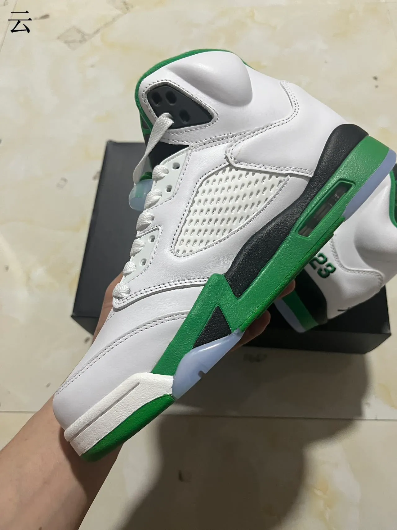 Zapatillas de baloncesto Air Jordan 5 blanco verde negro 6