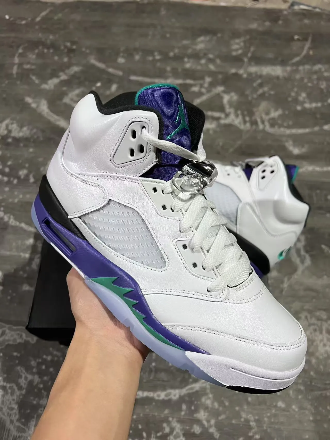 Air Jordan 5 White Purple Green Basketball Shoes 2