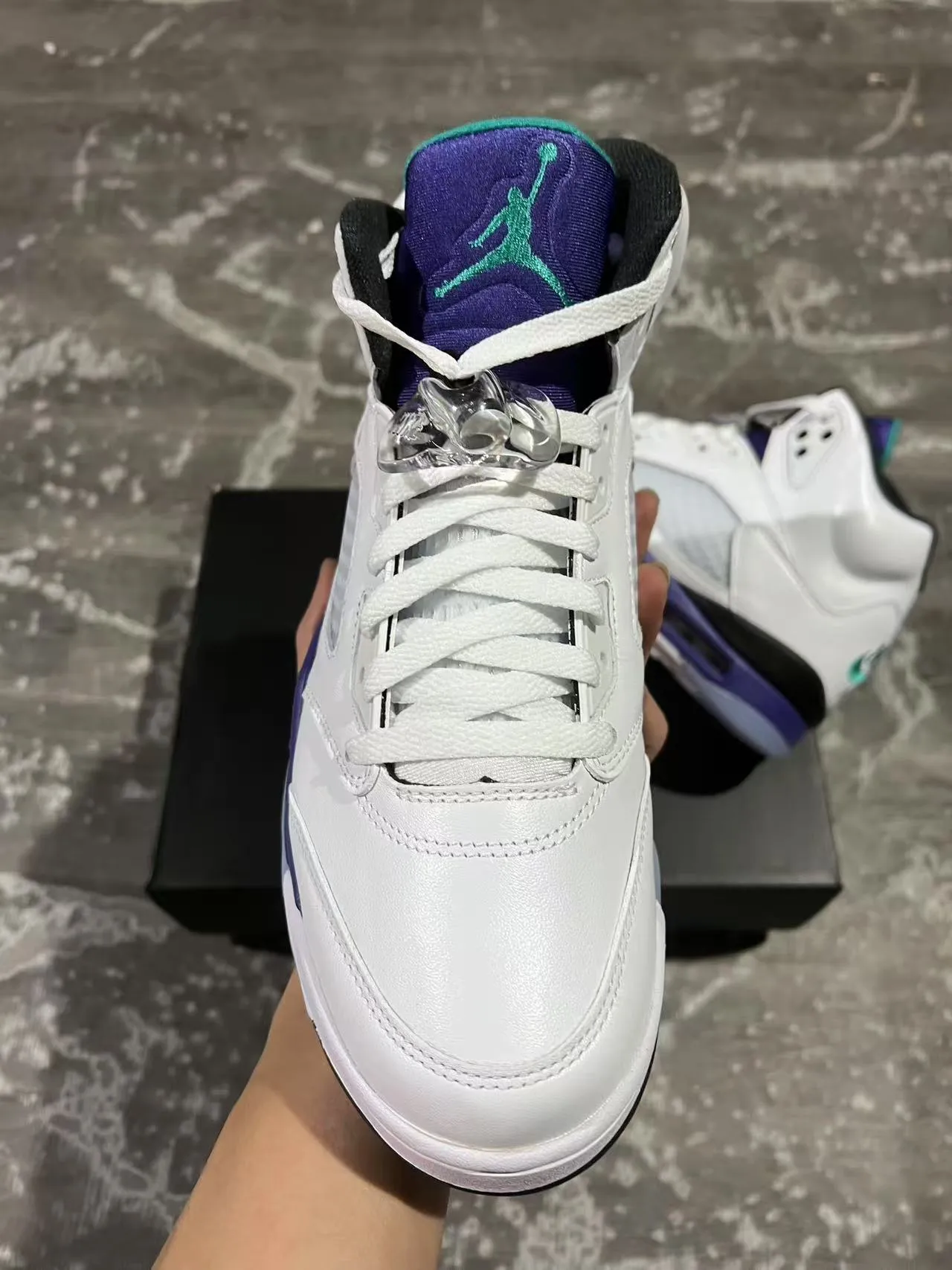 Air Jordan 5 White Purple Green Basketball Shoes 3