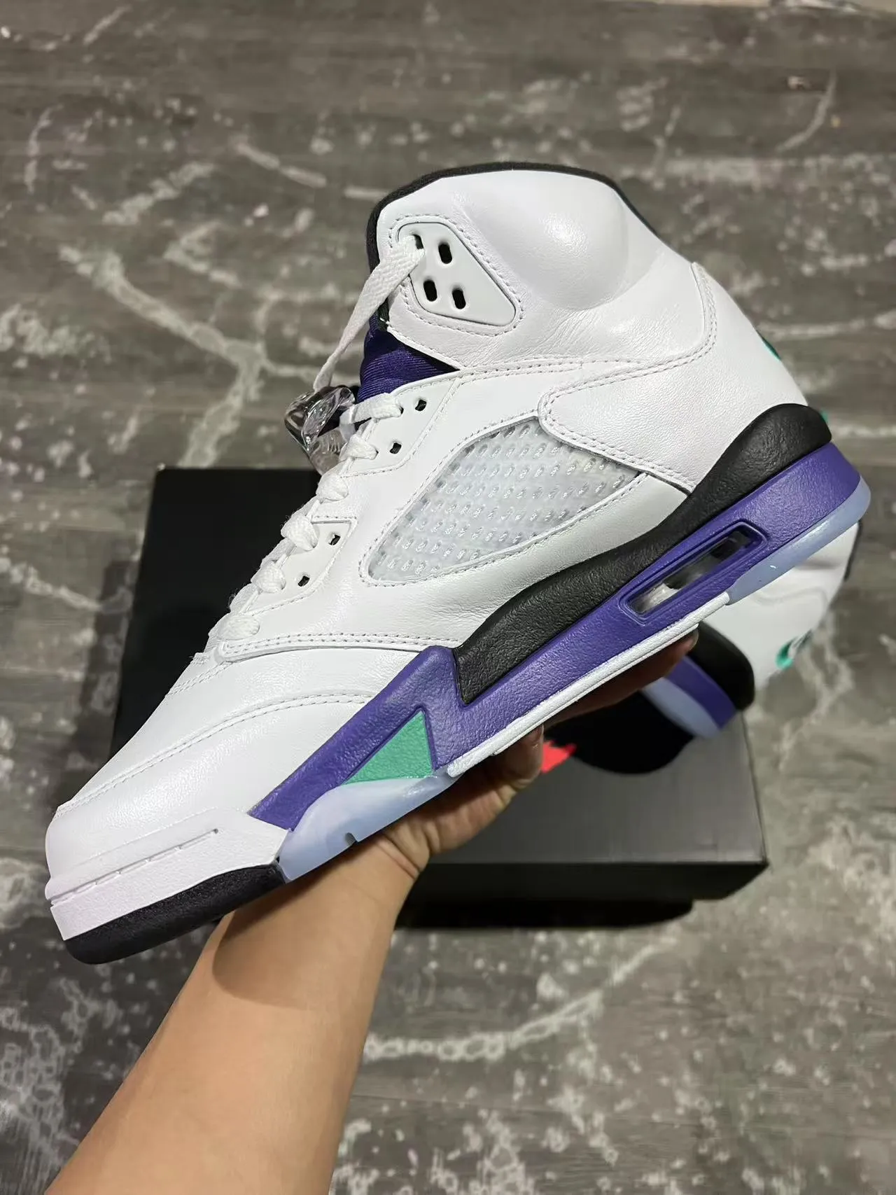 Air Jordan 5 White Purple Green Basketball Shoes 5
