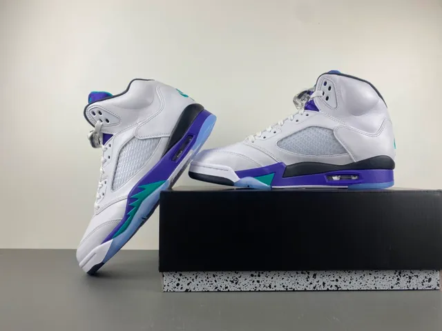 Air Jordan 5 White Purple Teal Basketball Shoes 14