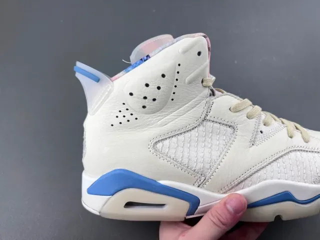 Air Jordan 6 Beige Blue Chaussures de Basketball Hautes Cuir-Maille Híbrides 3