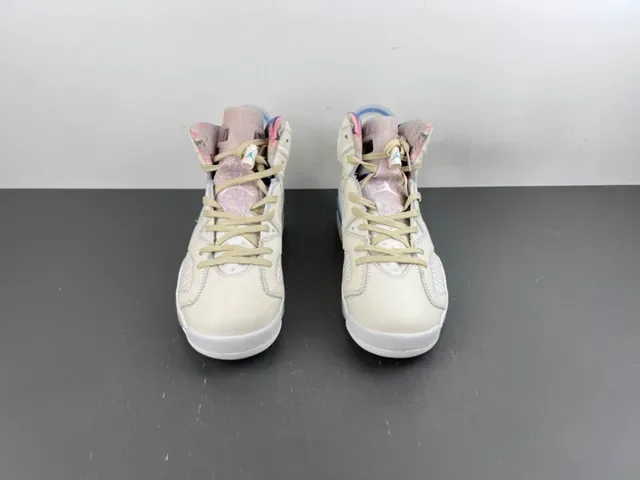 Air Jordan 6 Beige Blue Chaussures de Basketball Hautes Cuir-Maille Híbrides 11