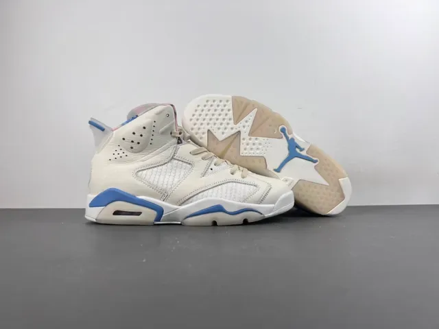 Air Jordan 6 Beige Blue Chaussures de Basketball Hautes Cuir-Maille Híbrides 12