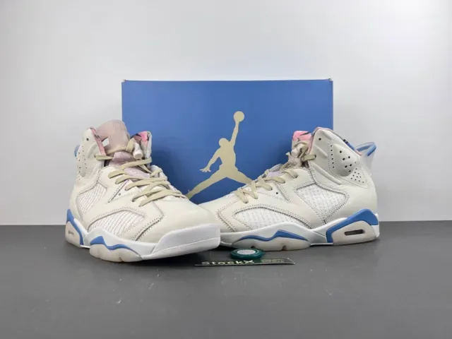Air Jordan 6 Beige Blue Chaussures de Basketball Hautes Cuir-Maille Híbrides 13