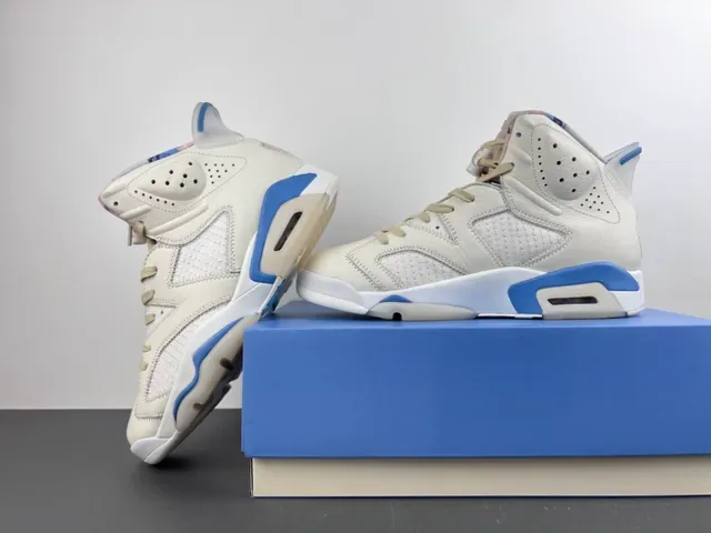 Air Jordan 6 Beige Blue Chaussures de Basketball Hautes Cuir-Maille Híbrides 14