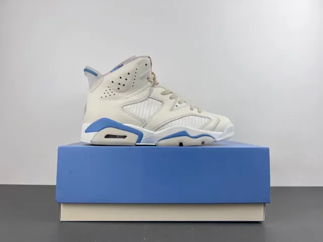 Air Jordan 6 Beige Blue Chaussures de Basketball Hautes Cuir-Maille Híbrides 15