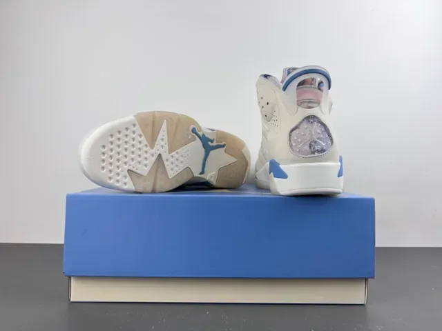 Air Jordan 6 Beige Blue Chaussures de Basketball Hautes Cuir-Maille Híbrides 16