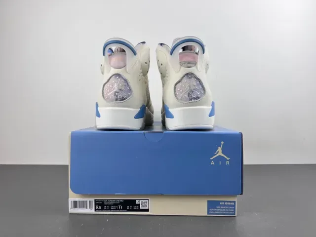 Air Jordan 6 Beige Blue Chaussures de Basketball Hautes Cuir-Maille Híbrides 17
