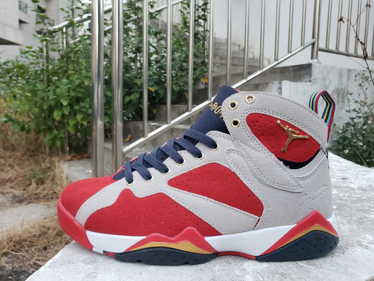 Air Jordan 7 Red Gray Navy Gold Basketball Shoes 6