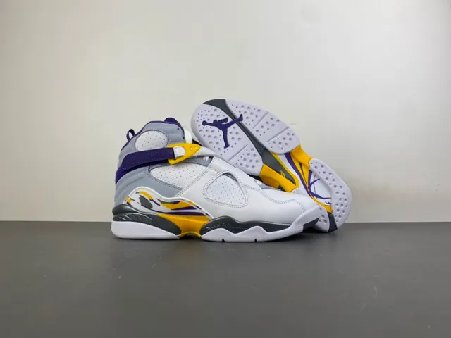 Air Jordan 8 White Purple Yellow Basketball Shoes 12