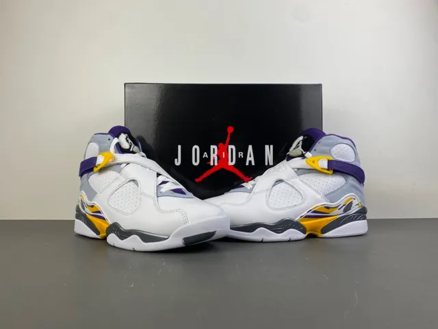 Air Jordan 8 White Purple Yellow Basketball Shoes 13