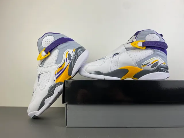 Air Jordan 8 White Purple Yellow Basketball Shoes 14